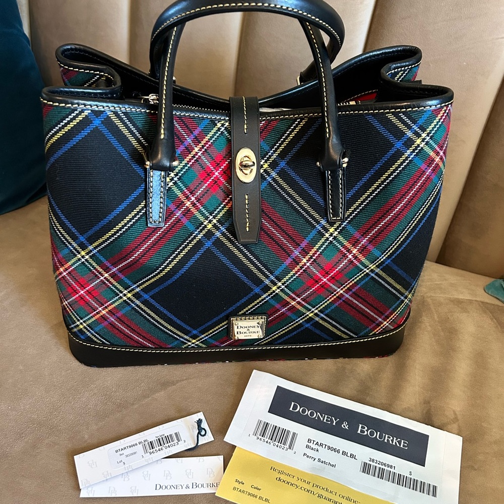 🦆 Like New Dooney & Bourke Tartan Perry Satchel - Black, Red, Blue, Green
